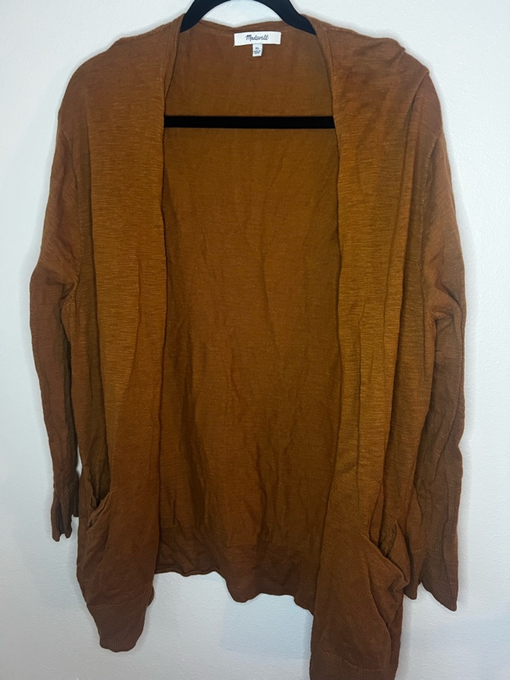 Madewell XL Slouchy Open Cardigan Brown Lightweight Sweater Pockets